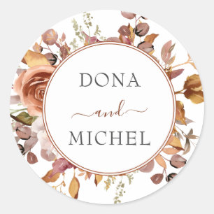 Fall Autumn Leaves Rustic Country Boho Wedding Classic Round Sticker