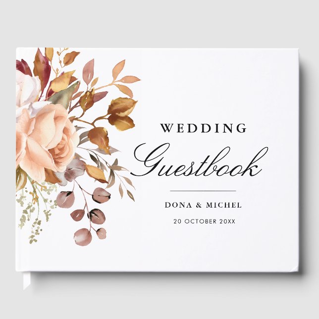 Fall Autumn Leaves Rustic Country Boho Wedding Guest Book (Front)