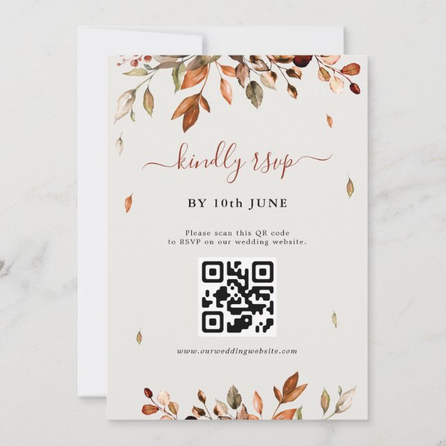 Fall Autumn Leaves Rustic Country Boho Wedding  In Invitation (Back)