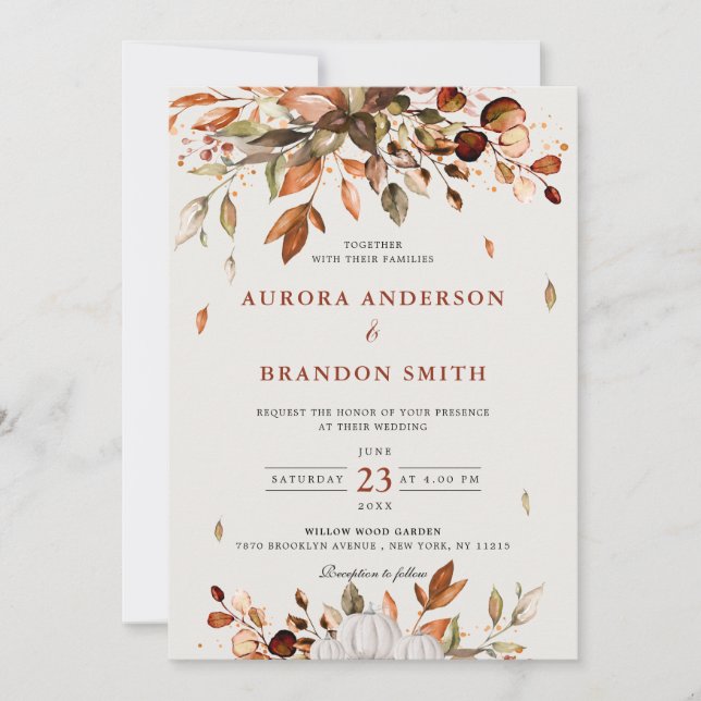 Fall Autumn Leaves Rustic Country Boho Wedding  In Invitation (Front)