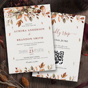 Fall Autumn Leaves Rustic Country Boho Wedding  In Invitation