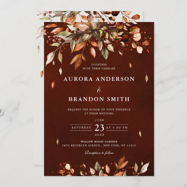 Fall Autumn Leaves Rustic Country Boho Wedding  In Invitation (Front/Back)