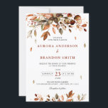 Fall Autumn Leaves Rustic Country Boho Wedding  In Invitation<br><div class="desc">Elegant rustic country fall wedding Invitation featuring brown,  red,  orange,  green eucalyptus leaves. Please contact me for any help in customisation or if you need any other product with this design.</div>