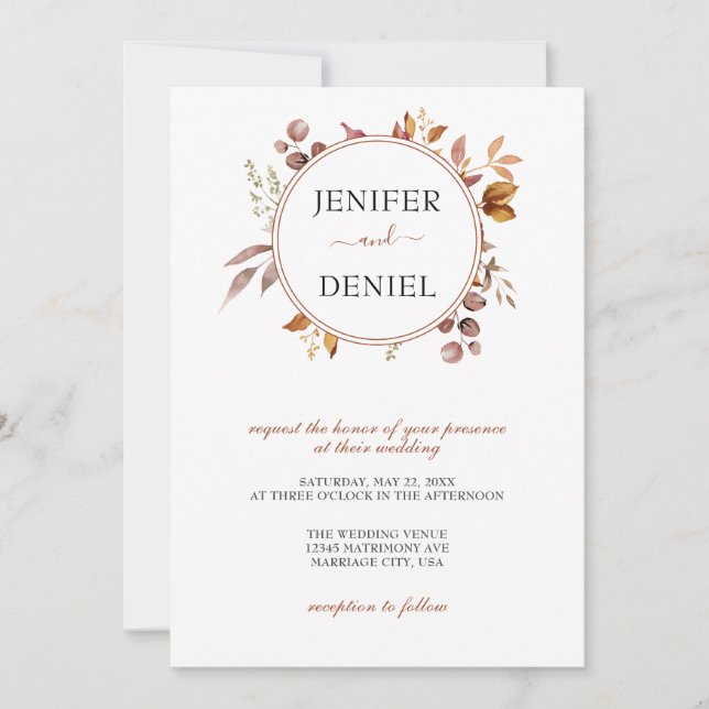 Fall Autumn Leaves Rustic Country Boho Wedding Invitation (Front)