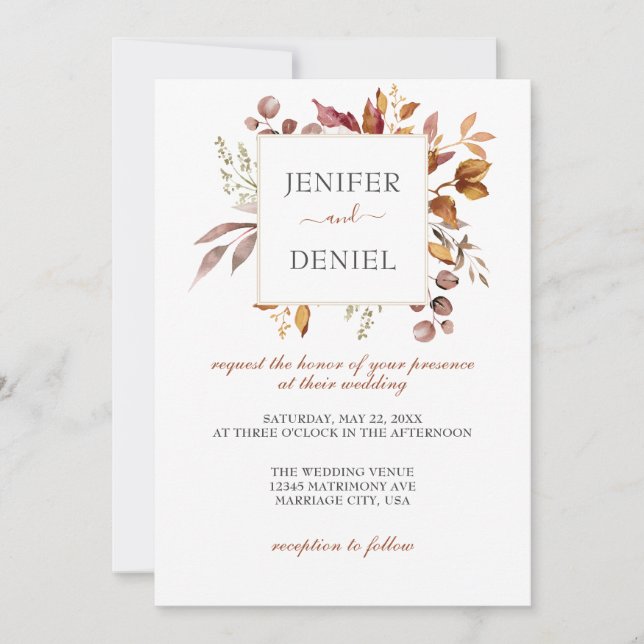 Fall Autumn Leaves Rustic Country Boho Wedding Invitation (Front)