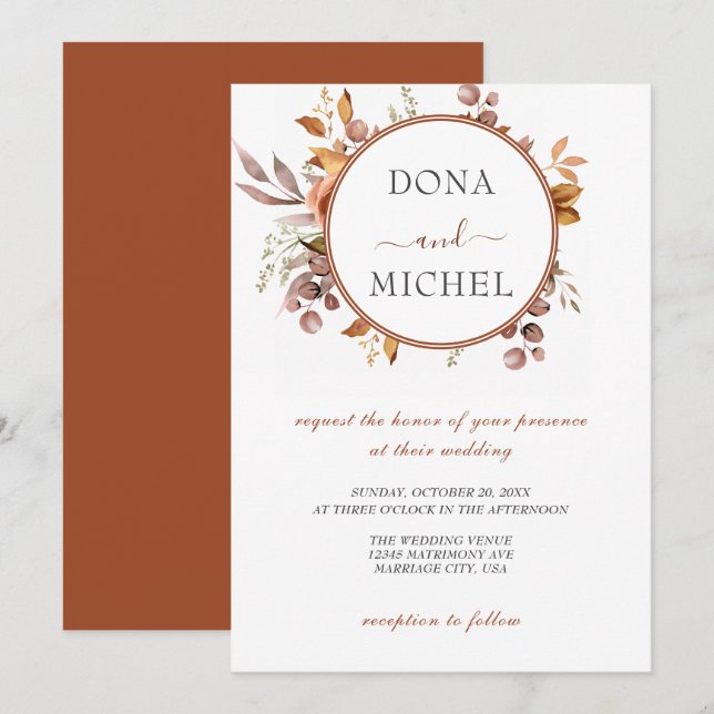 Fall Autumn Leaves Rustic Country Boho Wedding Invitation (Front/Back)
