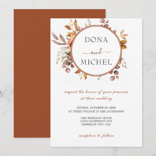 Fall Autumn Leaves Rustic Country Boho Wedding Invitation