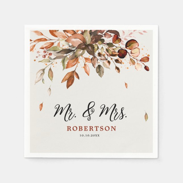 Fall Autumn Leaves Rustic Country Boho Wedding Napkin (Front)