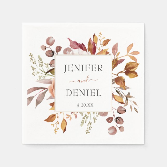 Fall Autumn Leaves Rustic Country Boho Wedding Napkin (Front)