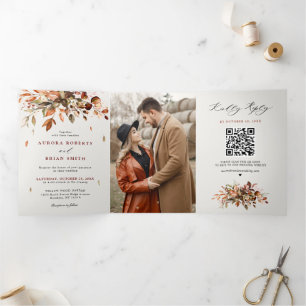 Fall Autumn Leaves Rustic Country Boho Wedding Tri-Fold Announcement