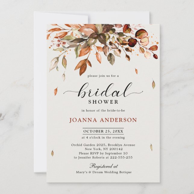 Fall Autumn Leaves Rustic Country  Bridal Shower Invitation (Front)