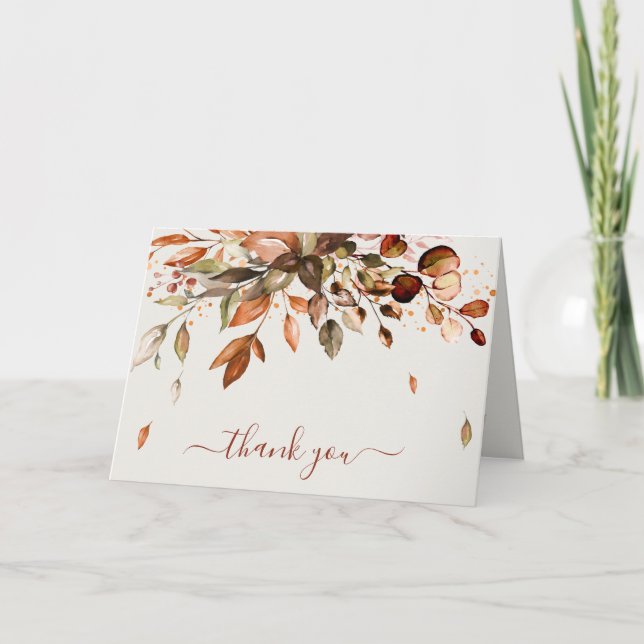 Fall Autumn Leaves Rustic Country Bridal Shower Thank You Card (Front)