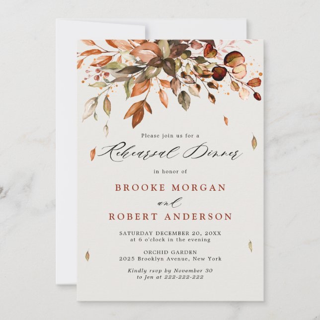 Fall Autumn Leaves Rustic Country Rehearsal Dinner Invitation (Front)