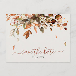 Fall Autumn Leaves Rustic Country  Save the date Postcard