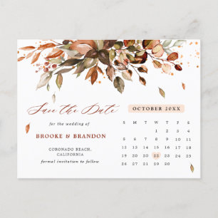 Fall Autumn Leaves Rustic Country Save the Date Postcard