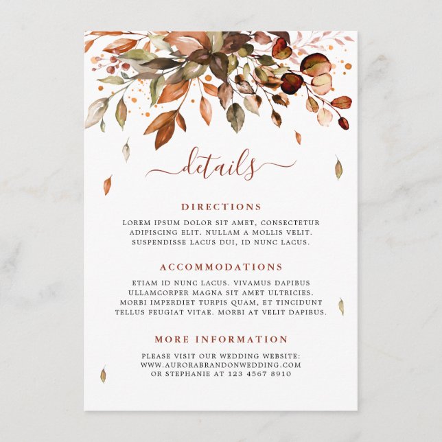 Fall Autumn Leaves Rustic Country Wedding Details  Enclosure Card (Front)
