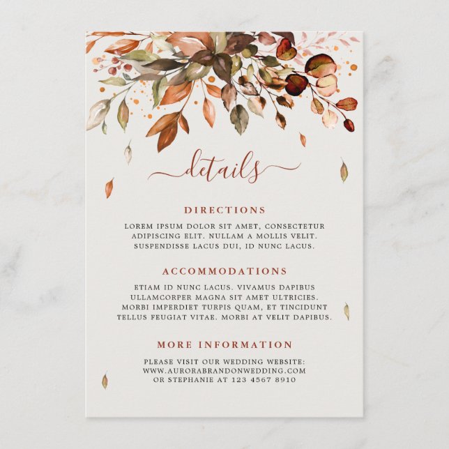 Fall Autumn Leaves Rustic Country Wedding Details  Enclosure Card (Front)
