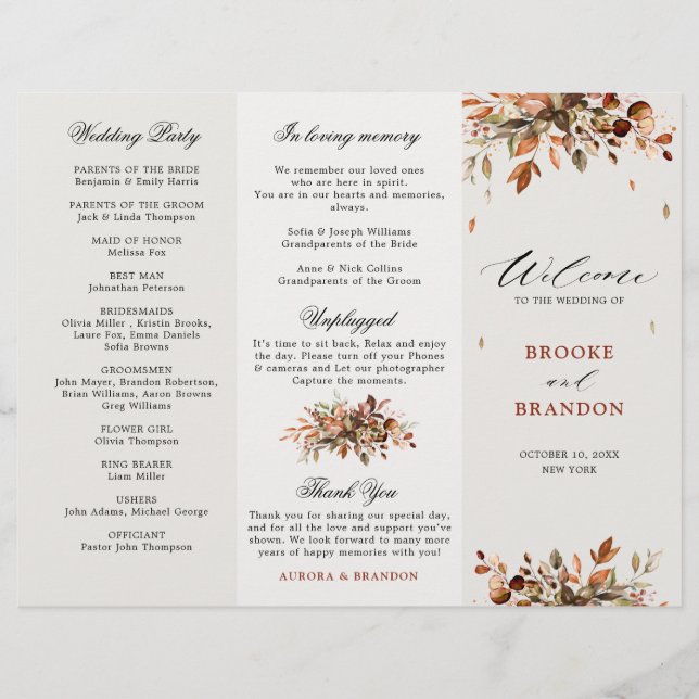 Fall Autumn Leaves Rustic Country Wedding Program (Front)
