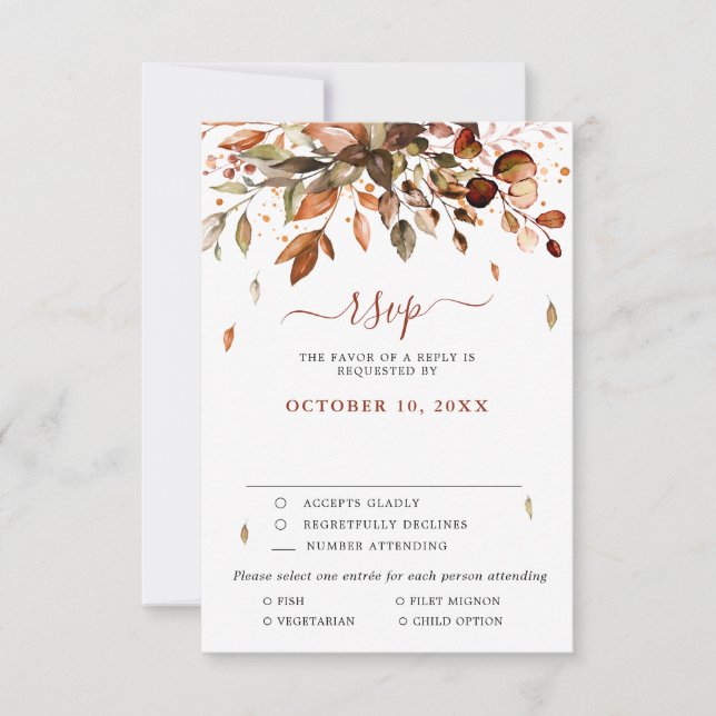 Fall Autumn Leaves Rustic Country Wedding RSVP Car Card (Front)