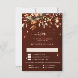 Fall Autumn Leaves Rustic Country Wedding RSVP Car Card