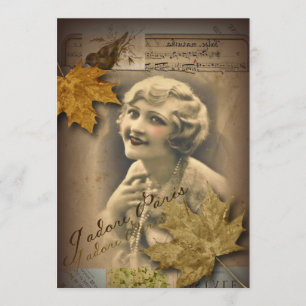 fall autumn leaves vintage gatsby Girl parisian Invitation