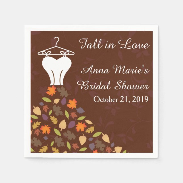 Fall Autumn Leaves Wedding Dress Bridal Shower Napkin (Front)
