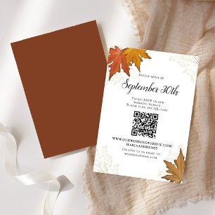 Fall Autumn Leaves Wedding RSVP QR Code Card