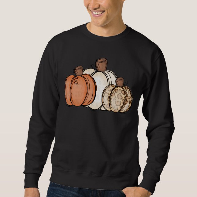 Fall Autumn Leopard Watercolor Pumpkin Sweatshirt (Front)
