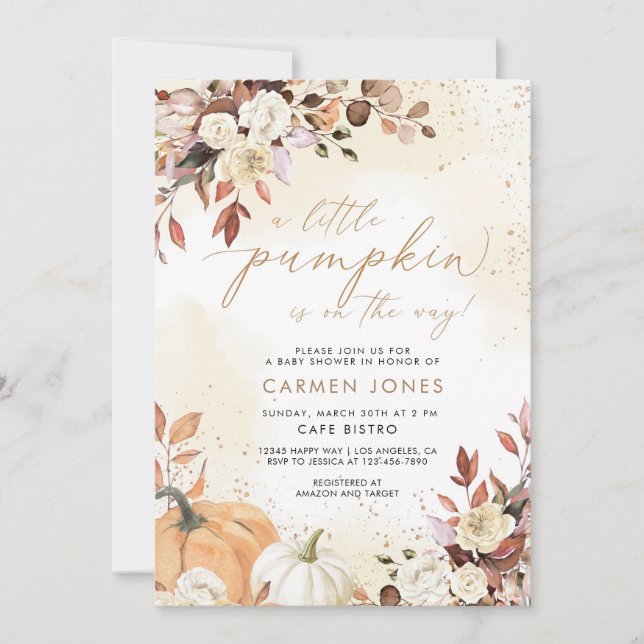 Fall Autumn Little Pumpkin Baby Shower Invitation (Front)