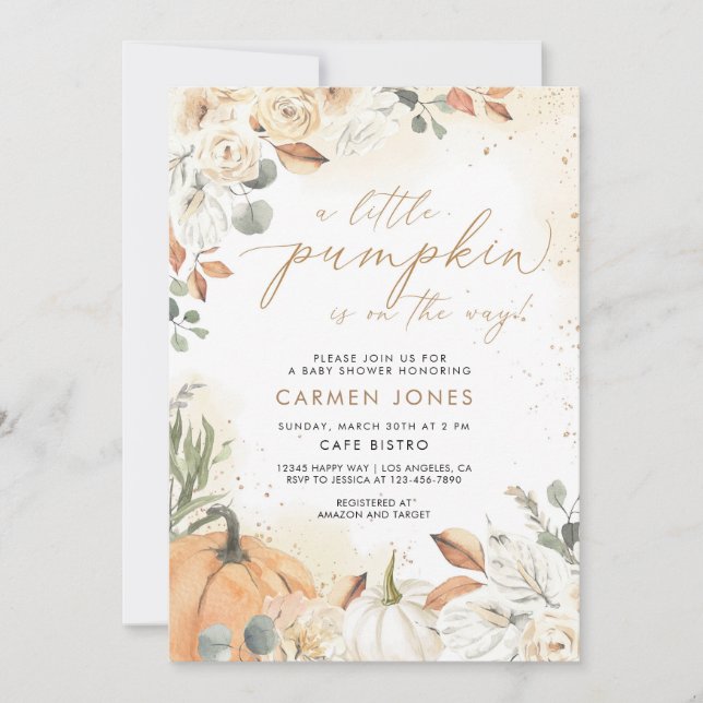 Fall Autumn Little Pumpkin Baby Shower Invitation (Front)