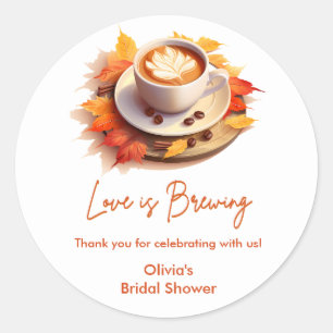 Fall Autumn Love is Brewing Coffee Bridal Shower  Classic Round Sticker