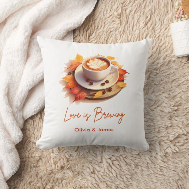 Fall Autumn Love is Brewing Coffee Bridal Shower  Cushion (Blanket)