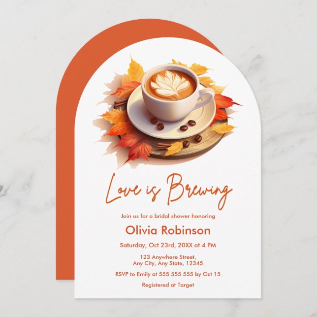 Fall Autumn Love is Brewing Coffee Bridal Shower Invitation (Front/Back)