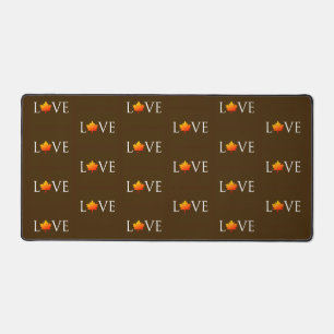 Fall Autumn Love Pattern Rustic Orange Leaf Brown Desk Mat