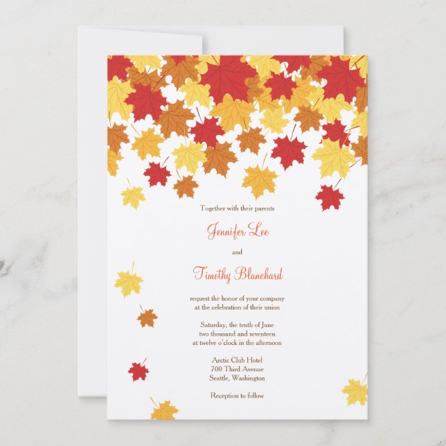 Fall Autumn Maple Leaf Wedding Invitation (Front)