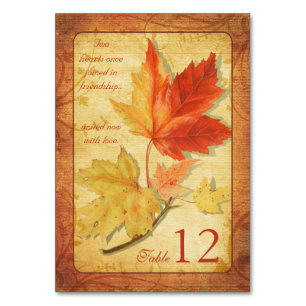 Fall Autumn Maple Leaves Wedding Table Number