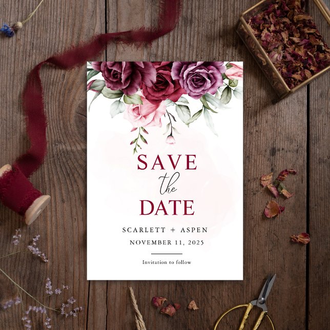 Fall Autumn Merlot Floral Wedding Save the Date Invitation (Creator Uploaded)