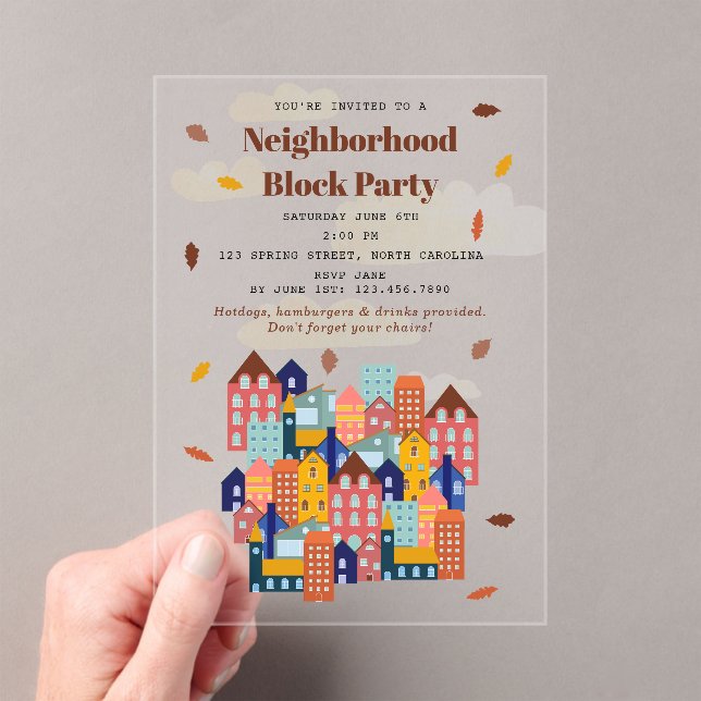Fall Autumn Neighborhood Block Party Acrylic Invitations (Insitu (Handheld))