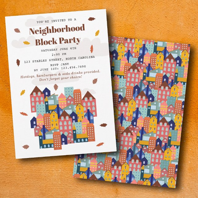 Fall Autumn Neighborhood Block Party Invitation (Fall Autumn Neighborhood Block Party Invitation)