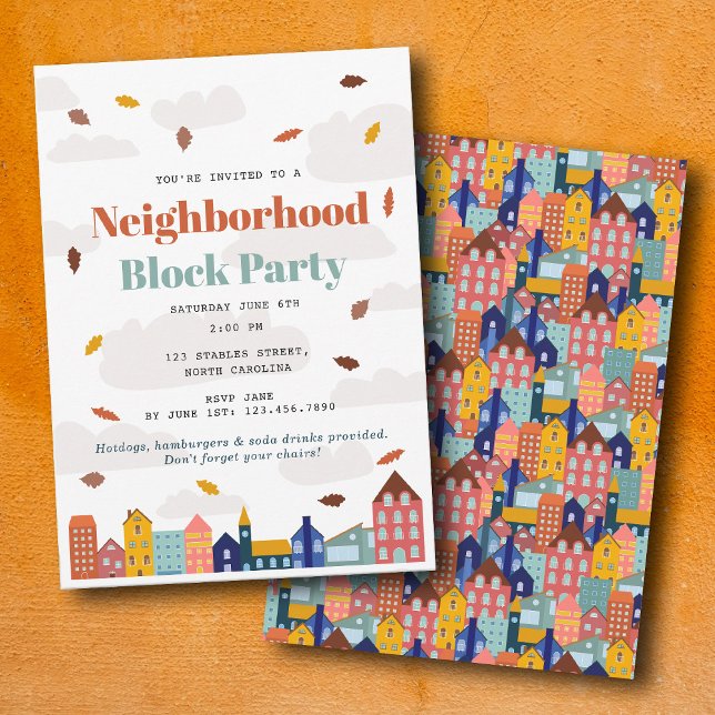 Fall Autumn Neighborhood Block Party Invitation (Fall Autumn Neighborhood Block Party Invitation)