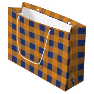 Fall Autumn Orange Blue Plaid Pattern Large Gift Bag