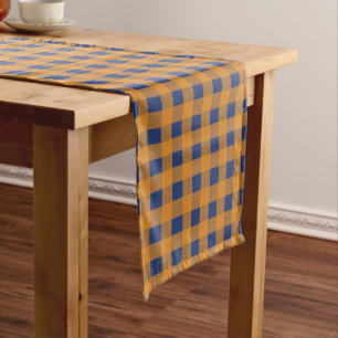 Fall Autumn Orange Blue Plaid Pattern  Medium Table Runner