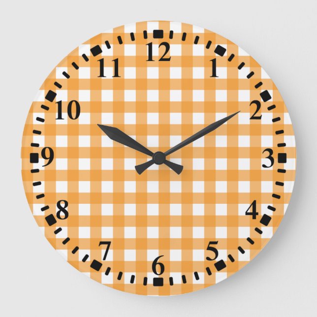 Fall Autumn Orange Plaid Pattern  Large Clock (Front)