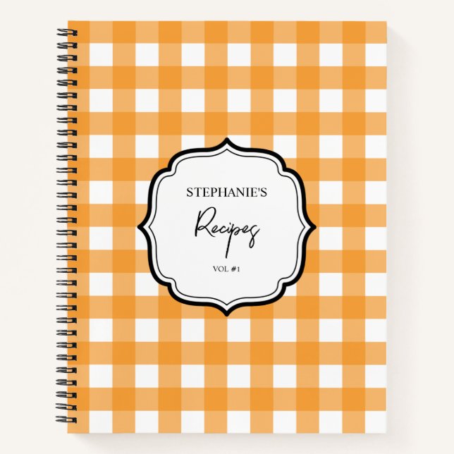 Fall Autumn Orange Plaid Pattern Recipe Cookbook Notebook (Front)