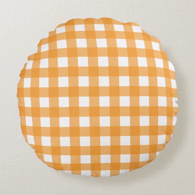 Fall Autumn Orange Plaid Pattern  Round Cushion (Front)