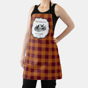 Fall Autumn Orange Plaid Thanksgiving Turkey Apron