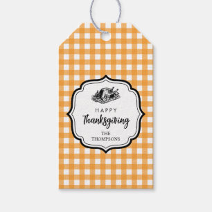 Fall Autumn Orange Plaid Thanksgiving Turkey Gift Tags