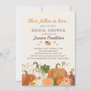 Fall Autumn Orange Pumpkins Gold Bridal Shower Invitation
