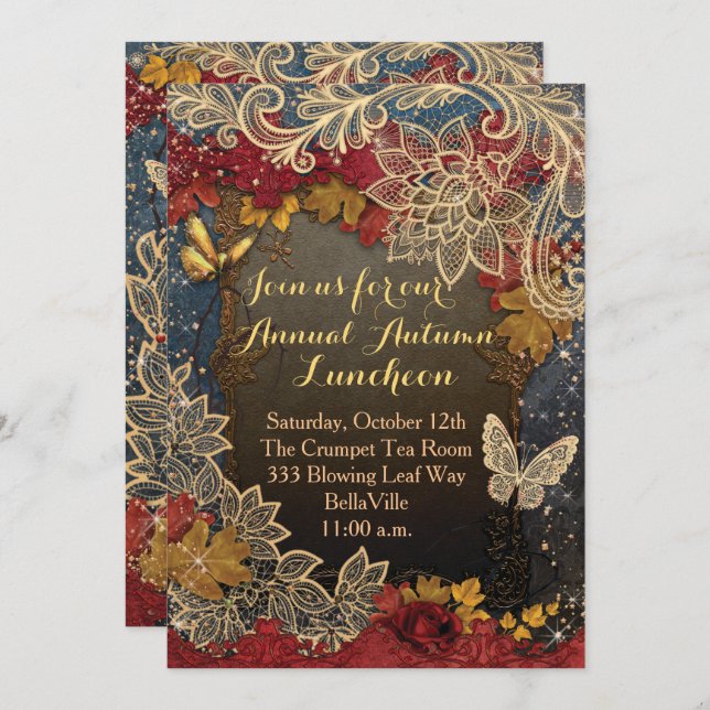 FALL AUTUMN PARTY INVITATIONS (Front/Back)