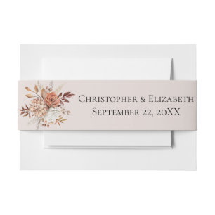 Fall Autumn Peach Brown White Pink Floral Wedding Invitation Belly Band